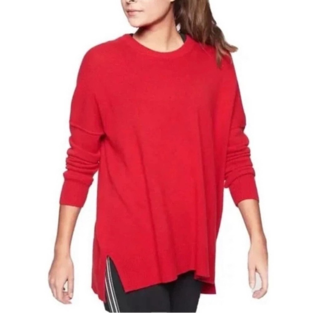 Athleta Perspective Wool Cashmere Crew Neck Sweater Size XS Oversized Red